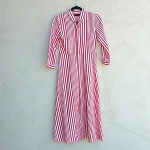ZARA WOMAN Red and White Stripe Midi Button Front Dress Size S - No Belt